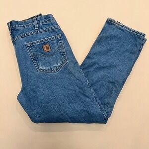 Carhartt Denim Jeans Mens 34x32 Relaxed Fit  Blue Cotton Workwear B155 DST